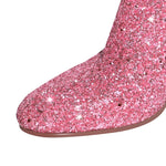 Load image into Gallery viewer, Round Toe Glitter Chunky Heel Ankle Boots
