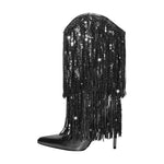 Load image into Gallery viewer, Pointed Toe Stilettos Sequin Fringe Boots
