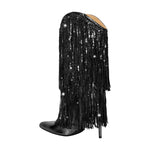 Load image into Gallery viewer, Pointed Toe Stilettos Sequin Fringe Boots
