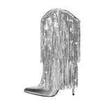 Load image into Gallery viewer, Pointed Toe Stilettos Sequin Fringe Boots
