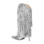 Load image into Gallery viewer, Pointed Toe Stilettos Sequin Fringe Boots
