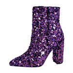 Load image into Gallery viewer, Sequin Pointed Toe Chunky Heel Ankle Boots
