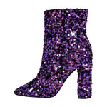 Load image into Gallery viewer, Sequin Pointed Toe Chunky Heel Ankle Boots
