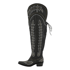 Studded Embroidered Over The Knee Western Boots