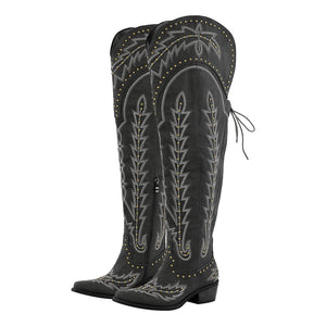 Studded Embroidered Over The Knee Western Boots