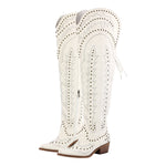 Load image into Gallery viewer, Studded Embroidered Over The Knee Western Boots
