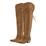 Load image into Gallery viewer, Studded Embroidered Over The Knee Western Boots
