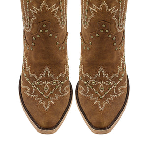 Studded Embroidered Over The Knee Western Boots