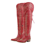 Load image into Gallery viewer, Studded Embroidered Over The Knee Western Boots
