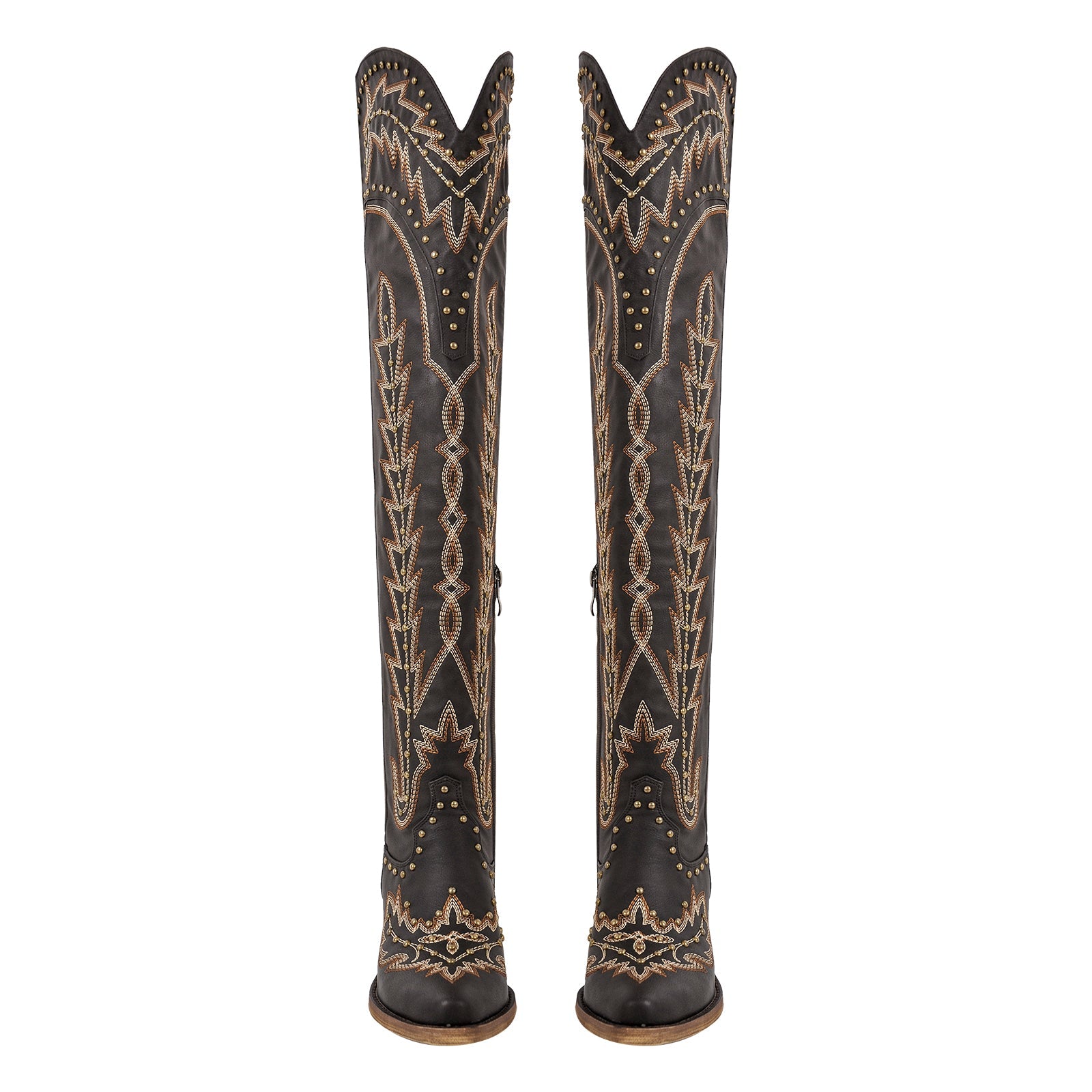 Studded Embroidered Over The Knee Western Boots