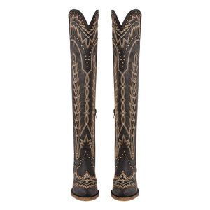 Studded Embroidered Over The Knee Western Boots