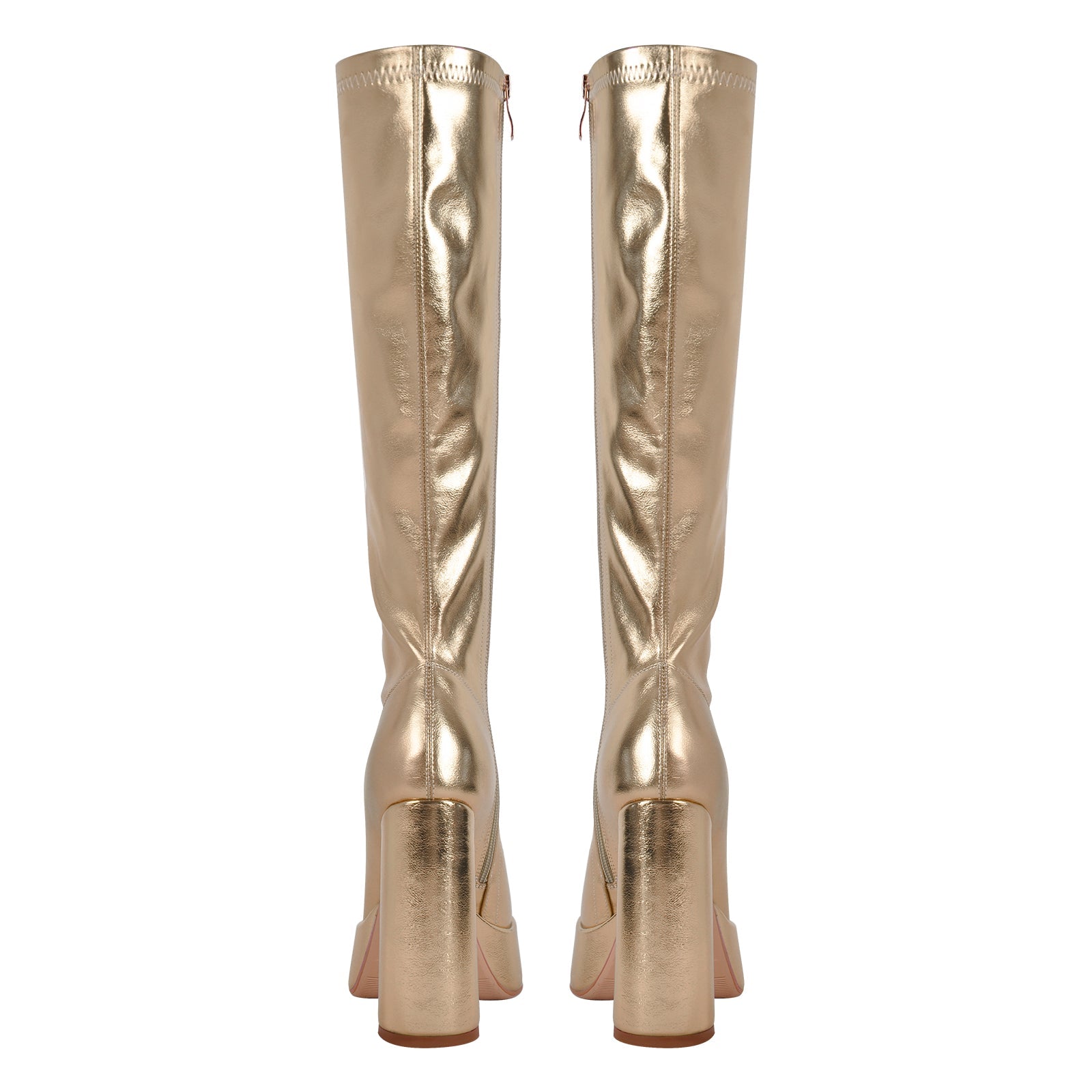 Metallic Leather Platform Chunky Heel Knee High Boots