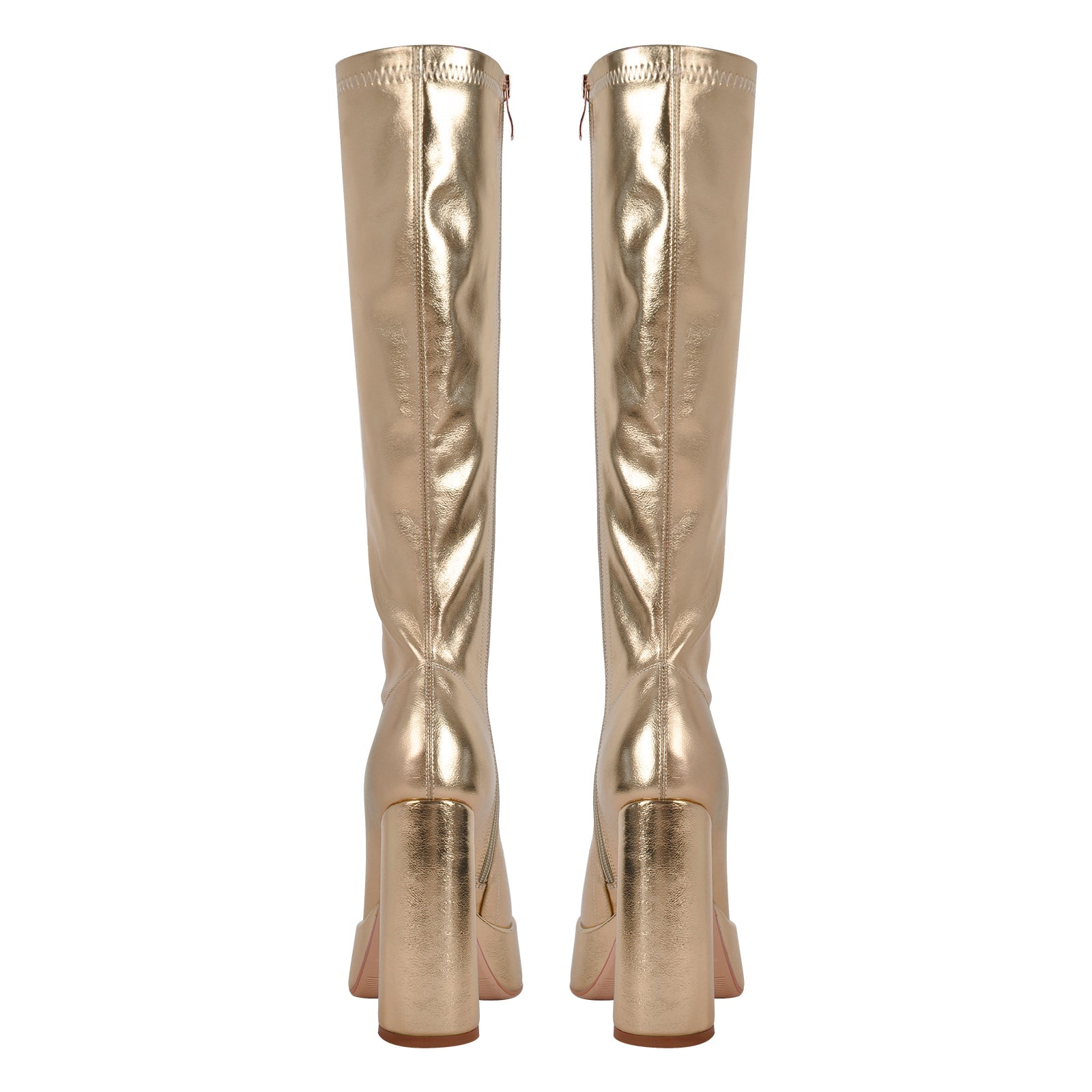 Metallic Leather Platform Chunky Heel Knee High Boots