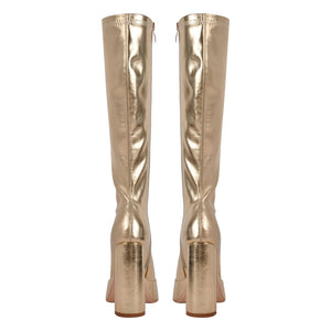 Metallic Leather Platform Chunky Heel Knee High Boots