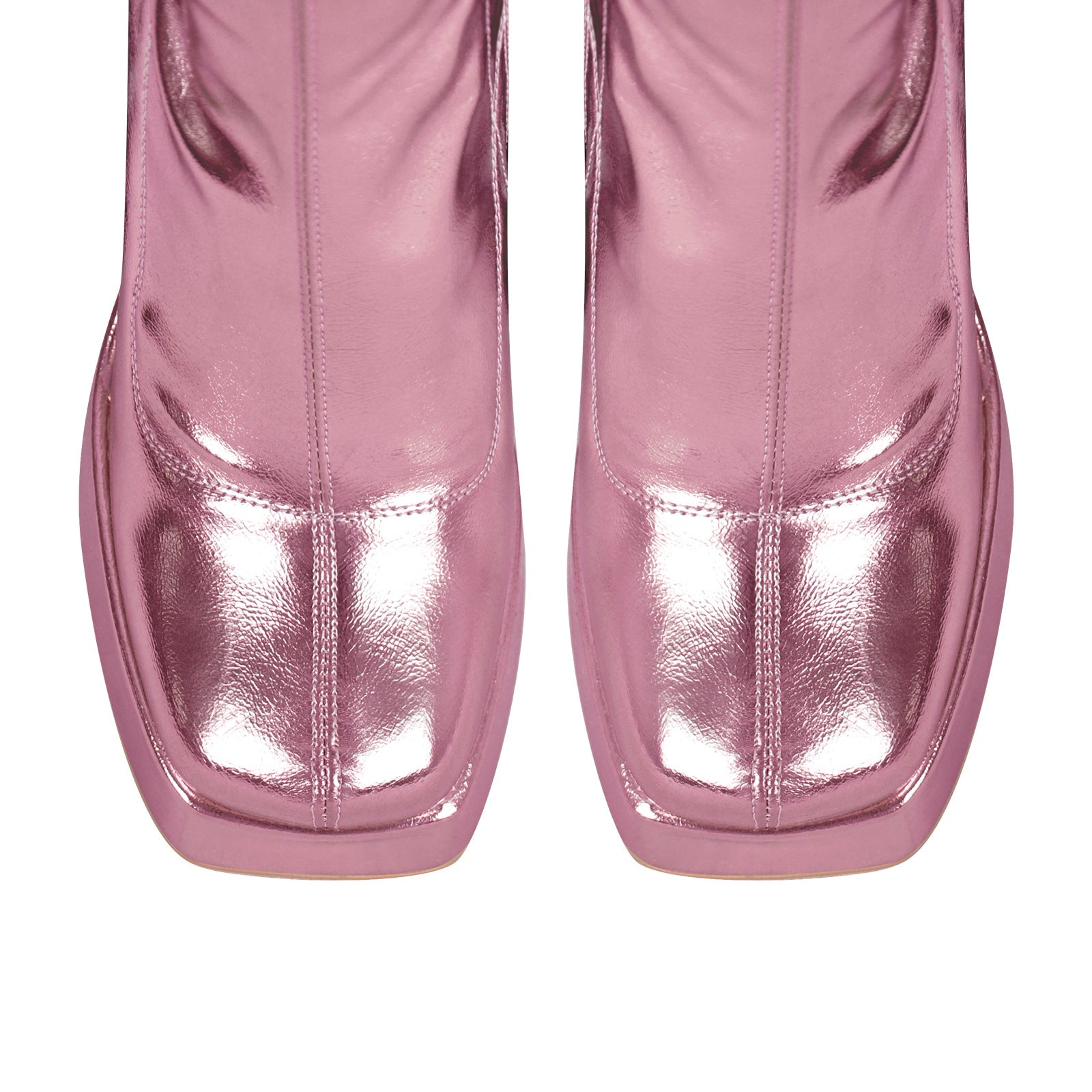 Metallic Leather Platform Chunky Heel Knee High Boots