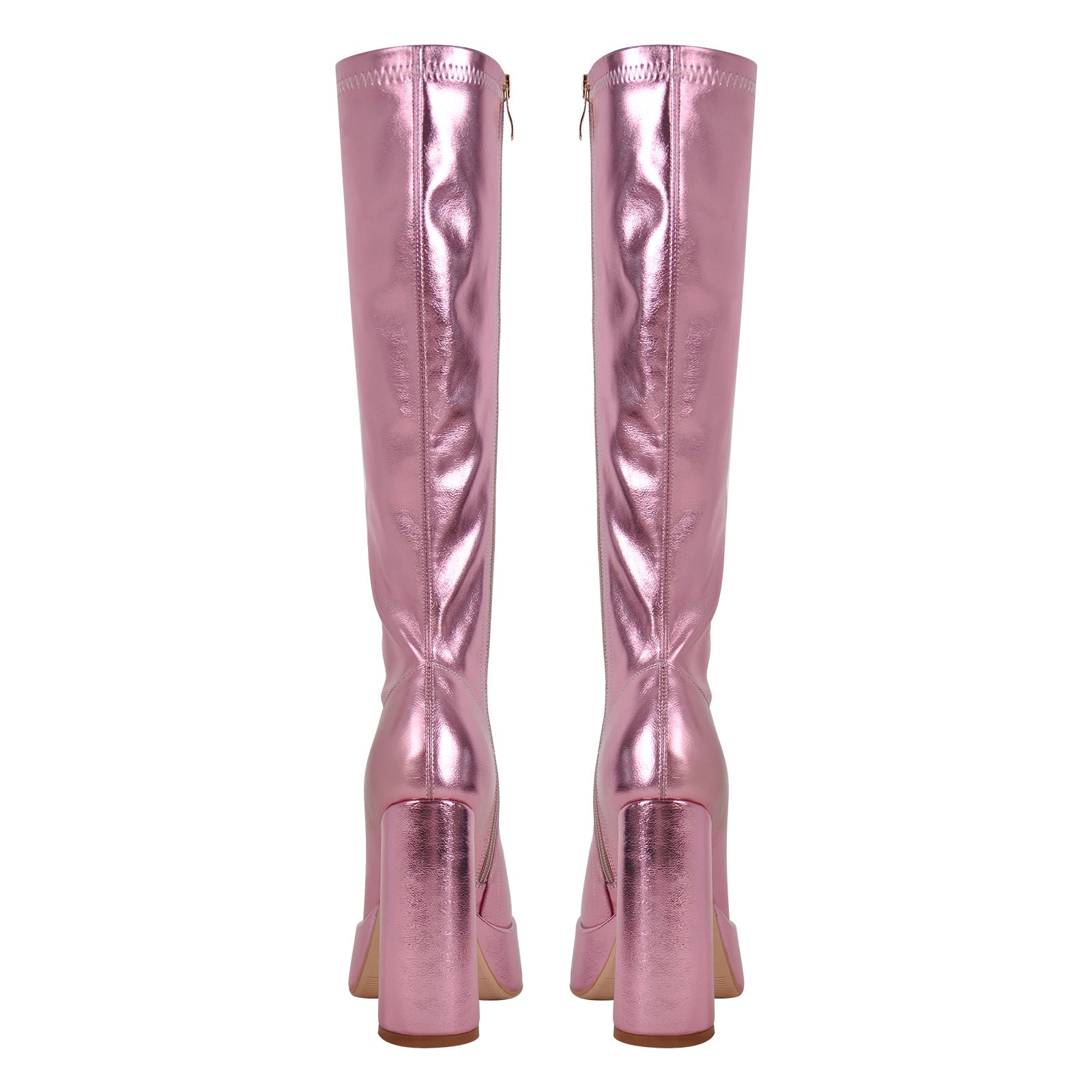 Metallic Leather Platform Chunky Heel Knee High Boots