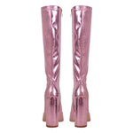 Load image into Gallery viewer, Metallic Leather Platform Chunky Heel Knee High Boots
