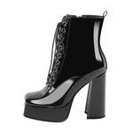 Load image into Gallery viewer, Chunky Heels Platform Lace up Metallic Ankle Boots
