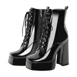 Load image into Gallery viewer, Chunky Heels Platform Lace up Metallic Ankle Boots
