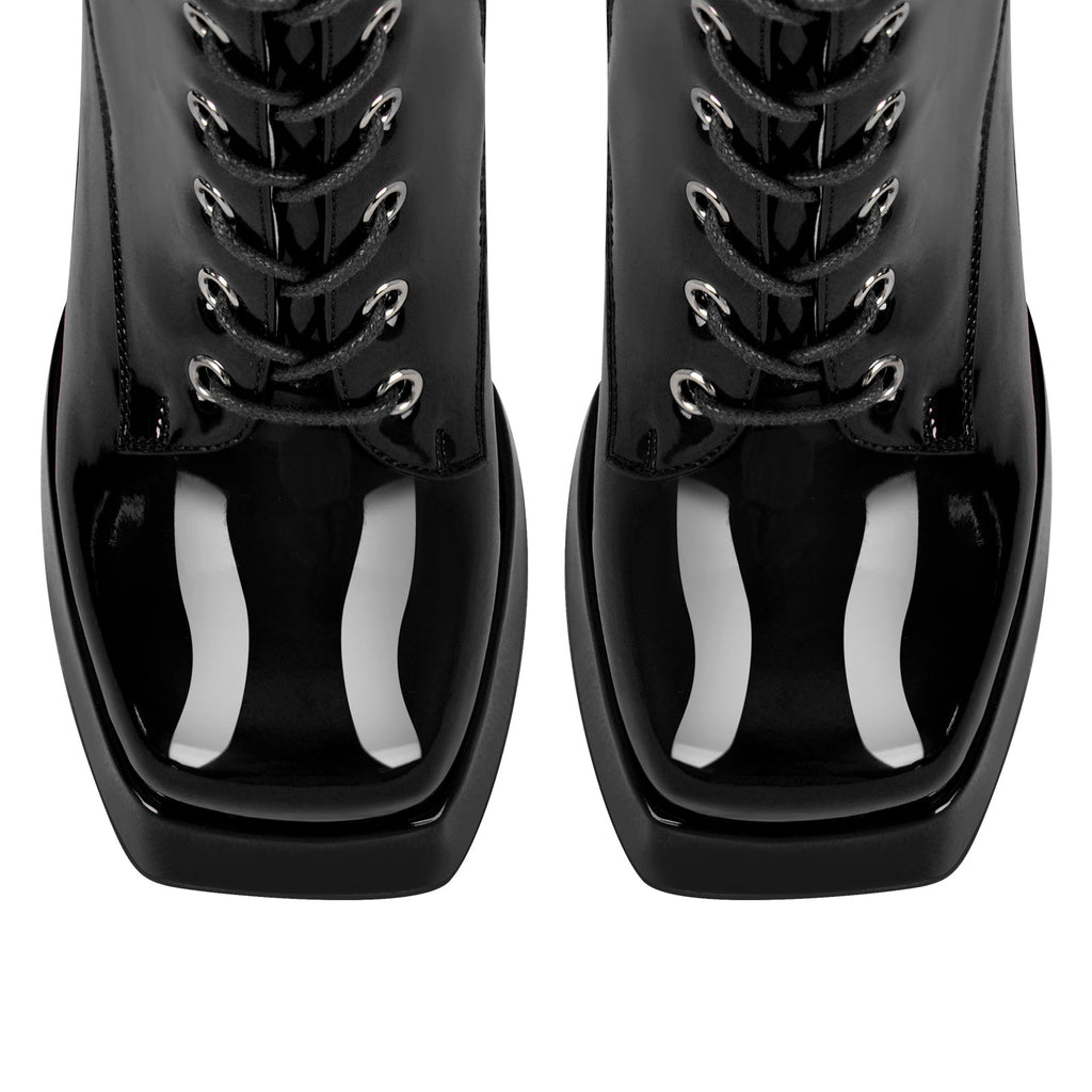 Square Toe Lace up Chunky Heels Boots