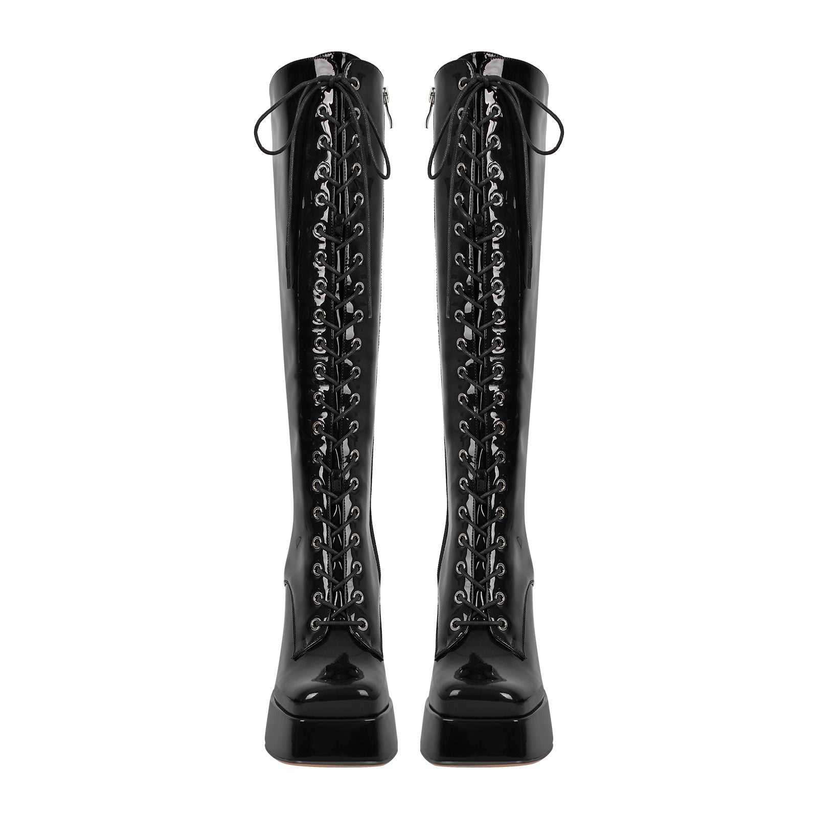 Square Toe Lace up Chunky Heels Boots