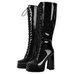 Load image into Gallery viewer, Square Toe Lace up Chunky Heels Boots
