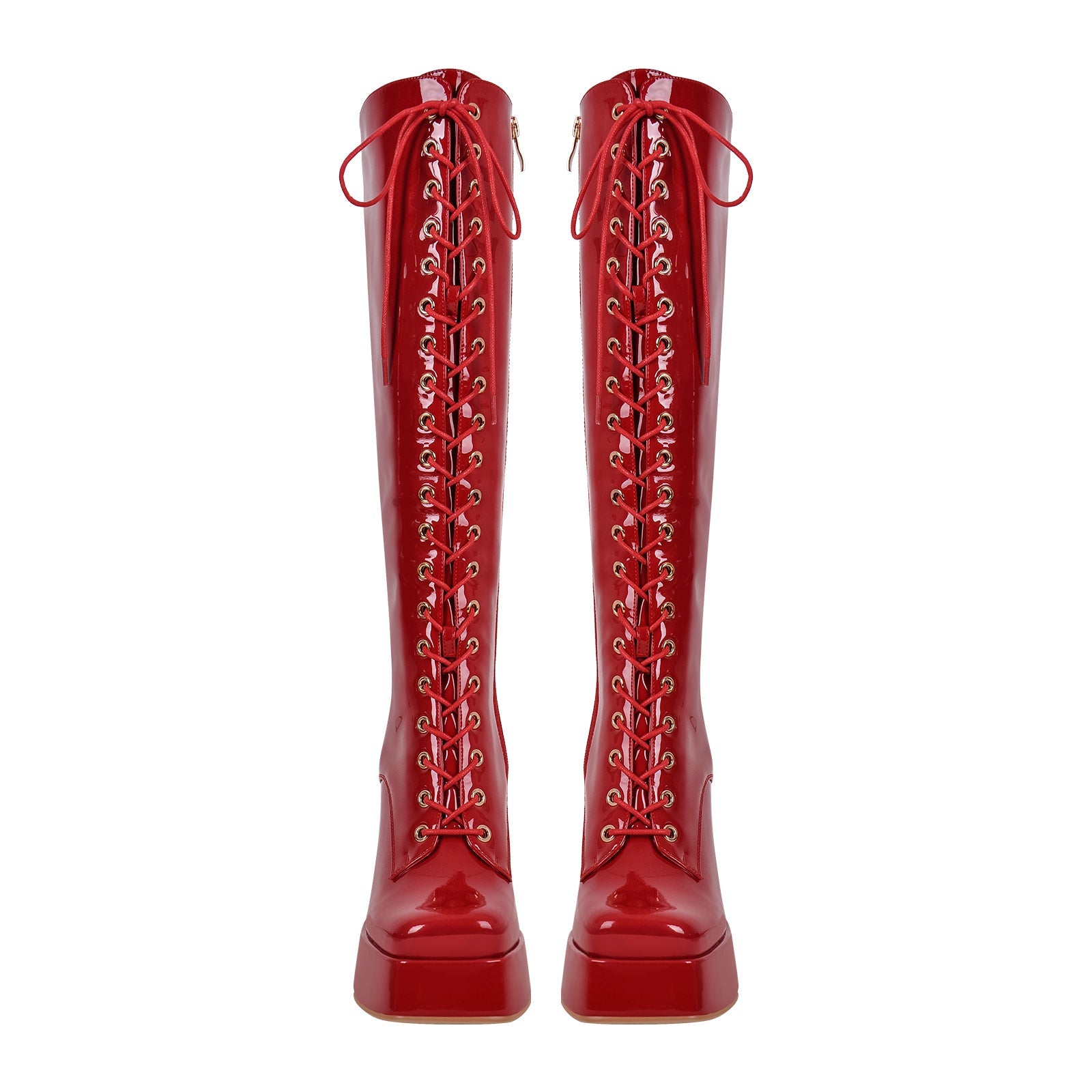 Square Toe Lace up Chunky Heels Boots