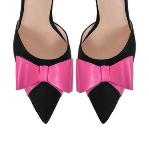 Pointed Toe Stiletto Slingback Bow Pumps