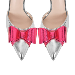 Pointed Toe Stiletto Slingback Bow Pumps