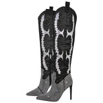 Load image into Gallery viewer, Pointed Toe Stiletto Rhinestone Over The Knee Boots
