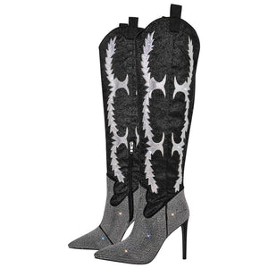 Pointed Toe Stiletto Rhinestone Over The Knee Boots