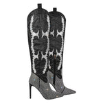 Load image into Gallery viewer, Pointed Toe Stiletto Rhinestone Over The Knee Boots
