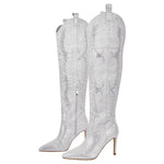 Load image into Gallery viewer, Pointed Toe Stiletto Rhinestone Over The Knee Boots
