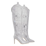 Load image into Gallery viewer, Pointed Toe Stiletto Rhinestone Over The Knee Boots
