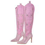 Load image into Gallery viewer, Pointed Toe Stiletto Rhinestone Over The Knee Boots
