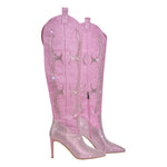 Load image into Gallery viewer, Pointed Toe Stiletto Rhinestone Over The Knee Boots
