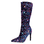 Load image into Gallery viewer, Sequins Pointed Toe Stiletto Knee Boots
