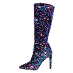 Load image into Gallery viewer, Sequins Pointed Toe Stiletto Knee Boots
