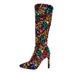 Load image into Gallery viewer, Sequins Pointed Toe Stiletto Knee Boots
