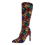 Load image into Gallery viewer, Sequins Pointed Toe Stiletto Knee Boots
