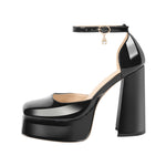 Load image into Gallery viewer, Square Toe Ankle Straps Platform Chunky Heel Pumps
