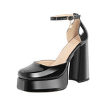 Load image into Gallery viewer, Square Toe Ankle Straps Platform Chunky Heel Pumps
