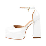 Load image into Gallery viewer, Square Toe Ankle Straps Platform Chunky Heel Pumps
