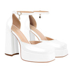 Load image into Gallery viewer, Square Toe Ankle Straps Platform Chunky Heel Pumps
