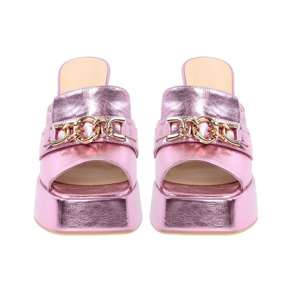 Open Toe Chunky Heel  Metal Chain Platform Sandals
