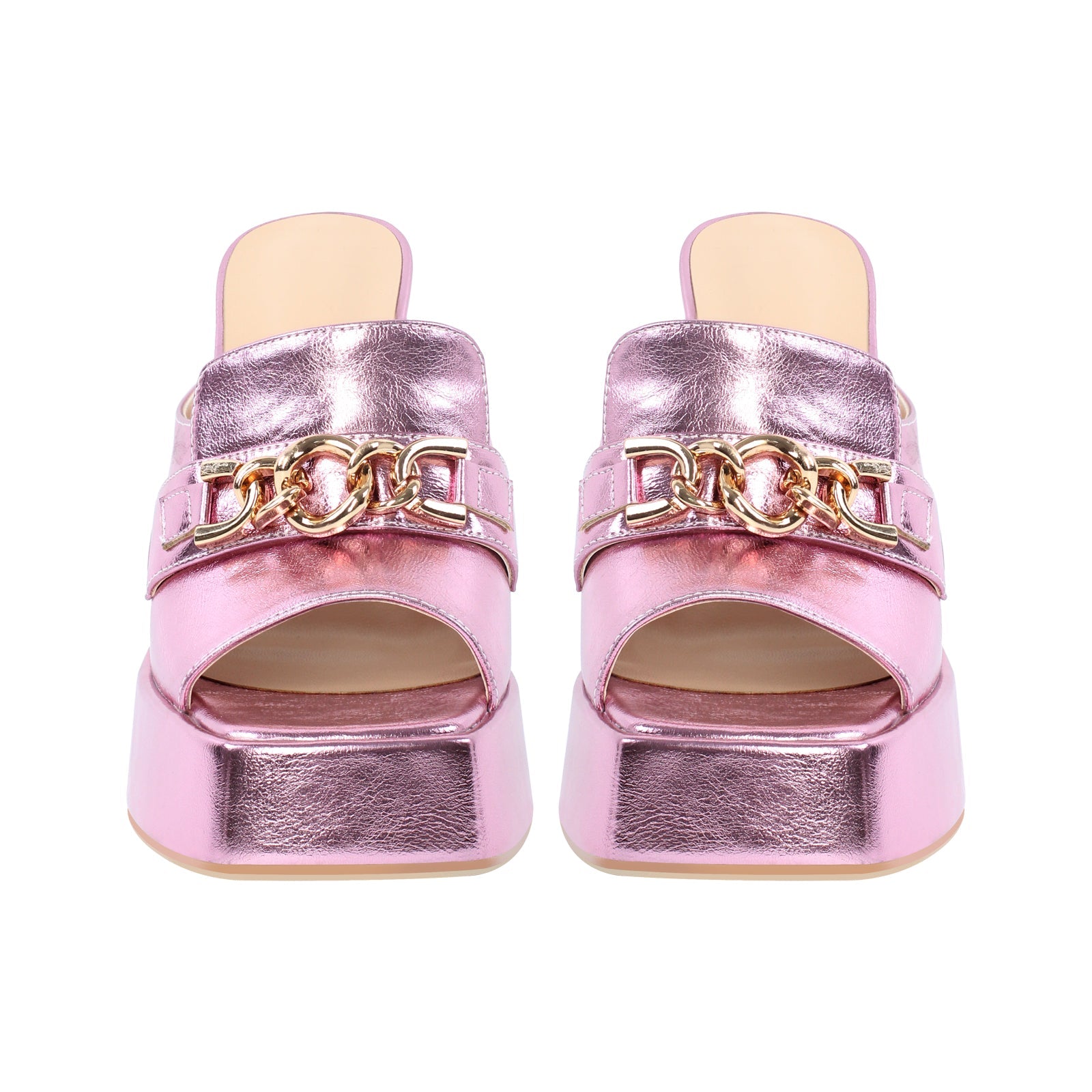 Open Toe Chunky Heel  Metal Chain Platform Sandals