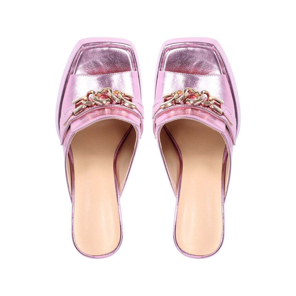 Open Toe Chunky Heel  Metal Chain Platform Sandals