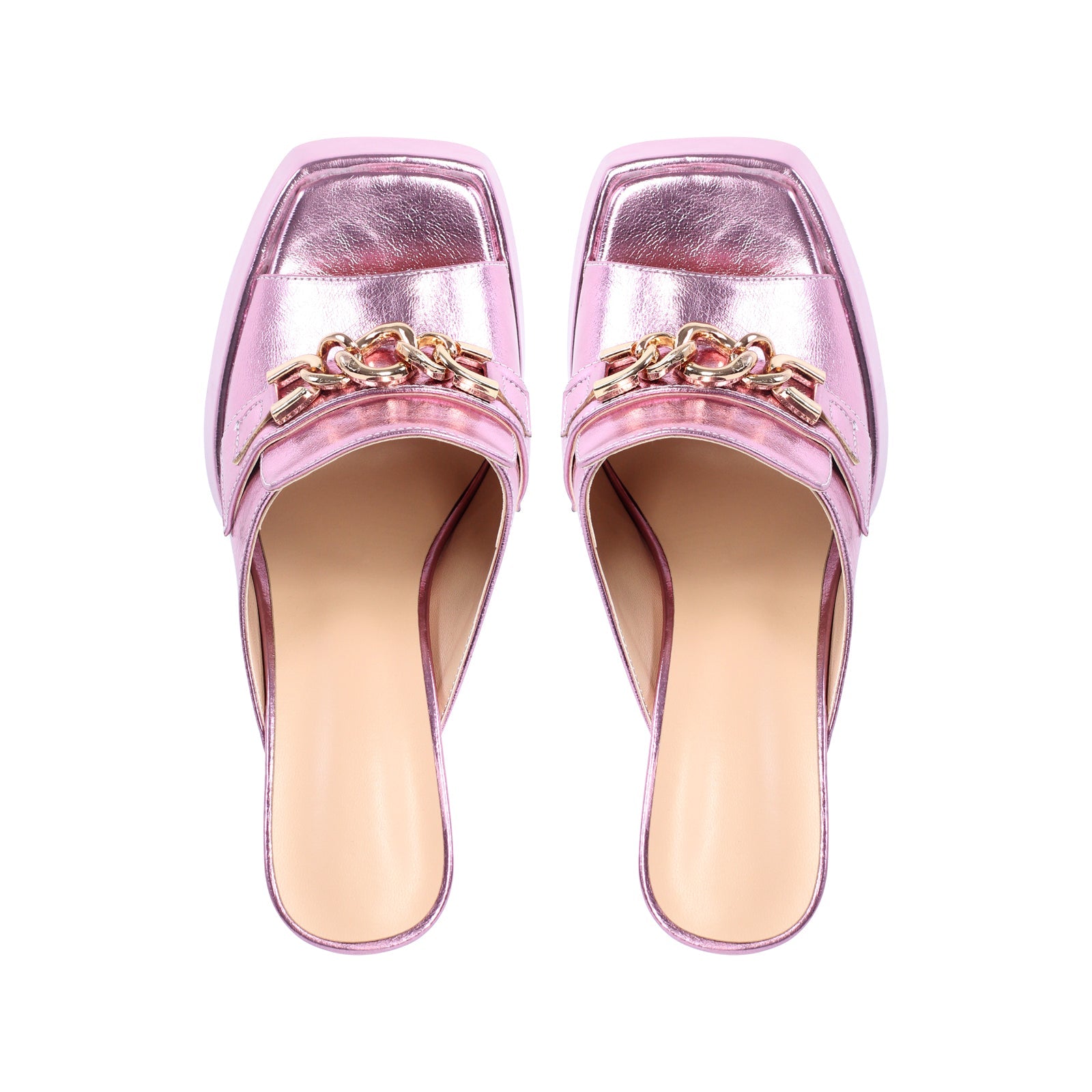 Open Toe Chunky Heel  Metal Chain Platform Sandals