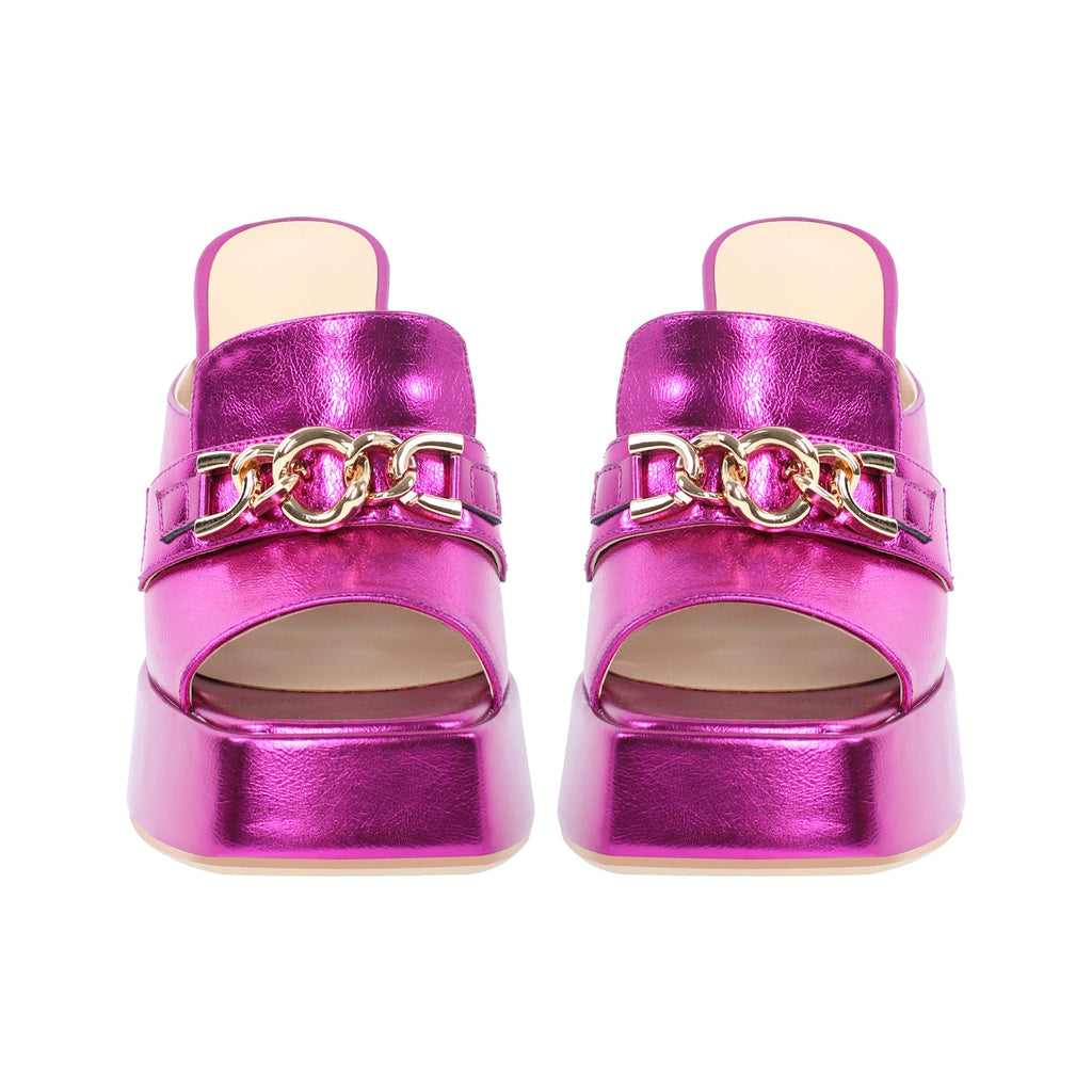 Open Toe Chunky Heel  Metal Chain Platform Sandals