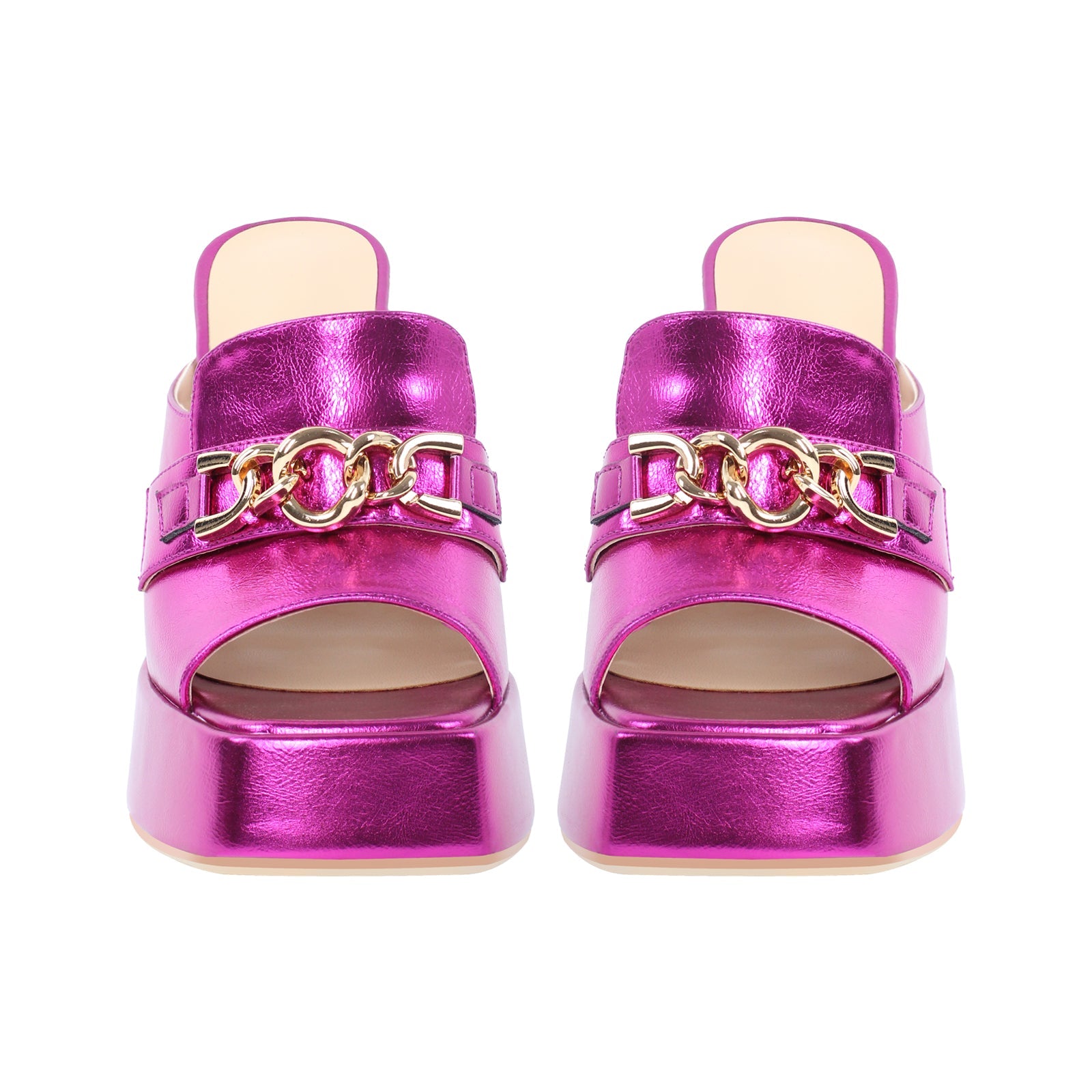Open Toe Chunky Heel  Metal Chain Platform Sandals